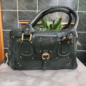 Tiffany & Fred Paris Green Leather Satchel Bag